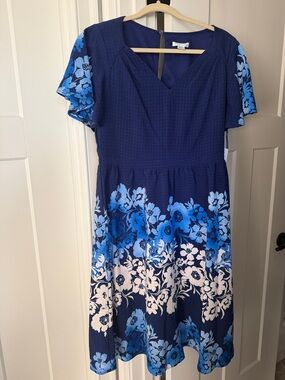 London Times Navy & Blue Floral Midi Dress